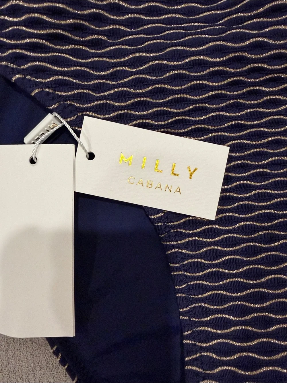 NWT Milly Navy and Gold Textured Bandeau Bikini set
